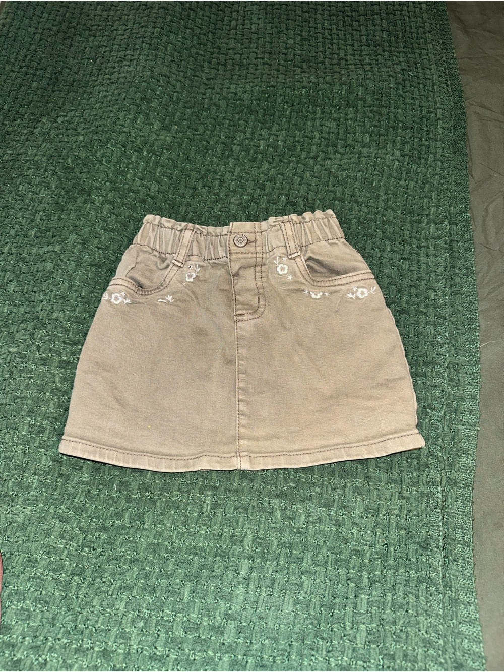 Kids Brown A-Line Skirt with Embroidered Pockets